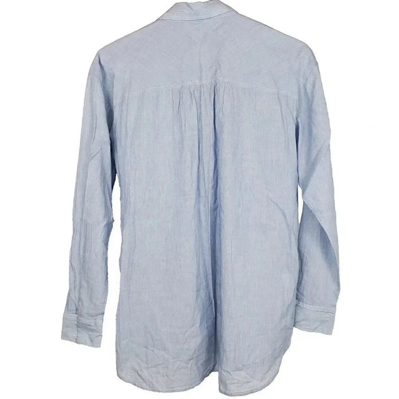 ANN TAYLOR LOFT Blue White‎ Pinstripe Button Up Contrasting Long Sleeved Shirt - Picture 4 of 11